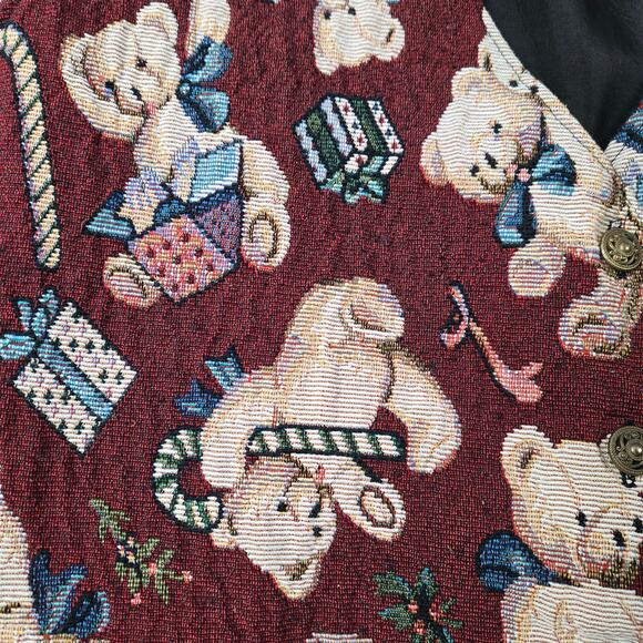 Vintage Tapestry Holiday Teddy Bear Vest by Bobbie Brooks Woman size 18-20 - Picture 3 of 7
